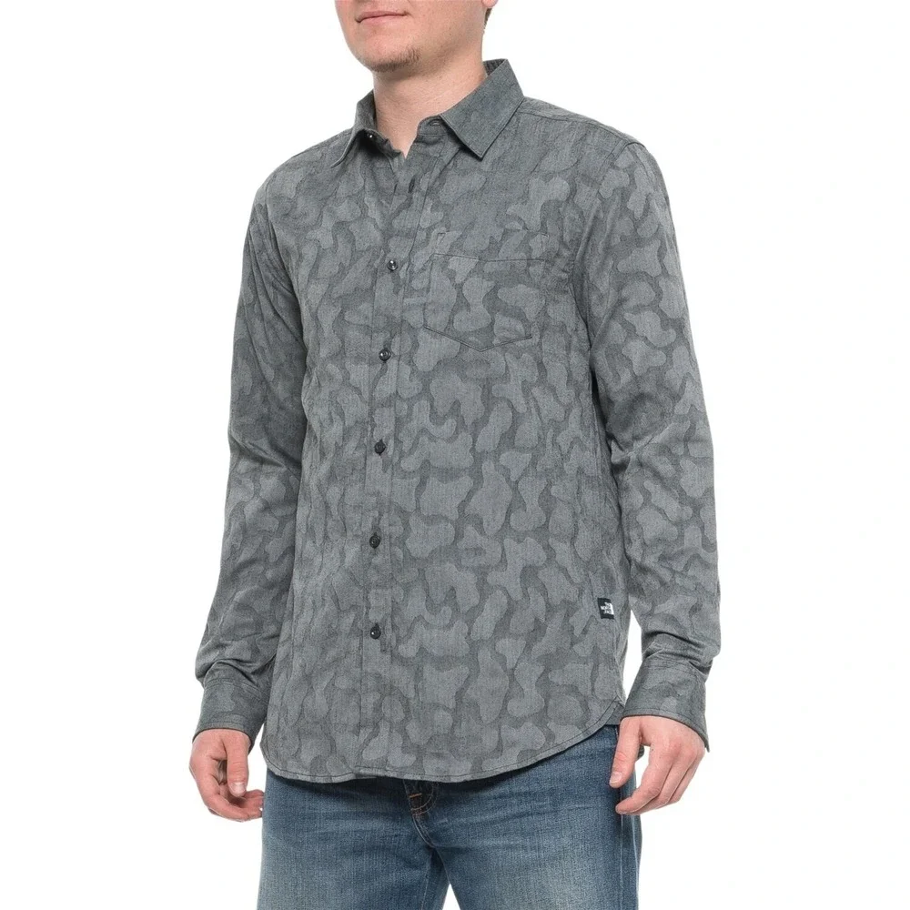 North Face Sub-Alpine Shirt Mens Medium Smoke Duck Camo Jacquard Long Sleeve NWT